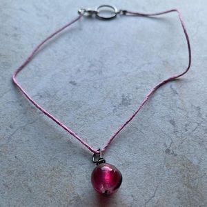 Magenta Pink Glass Pendant Pink Hemp Choker